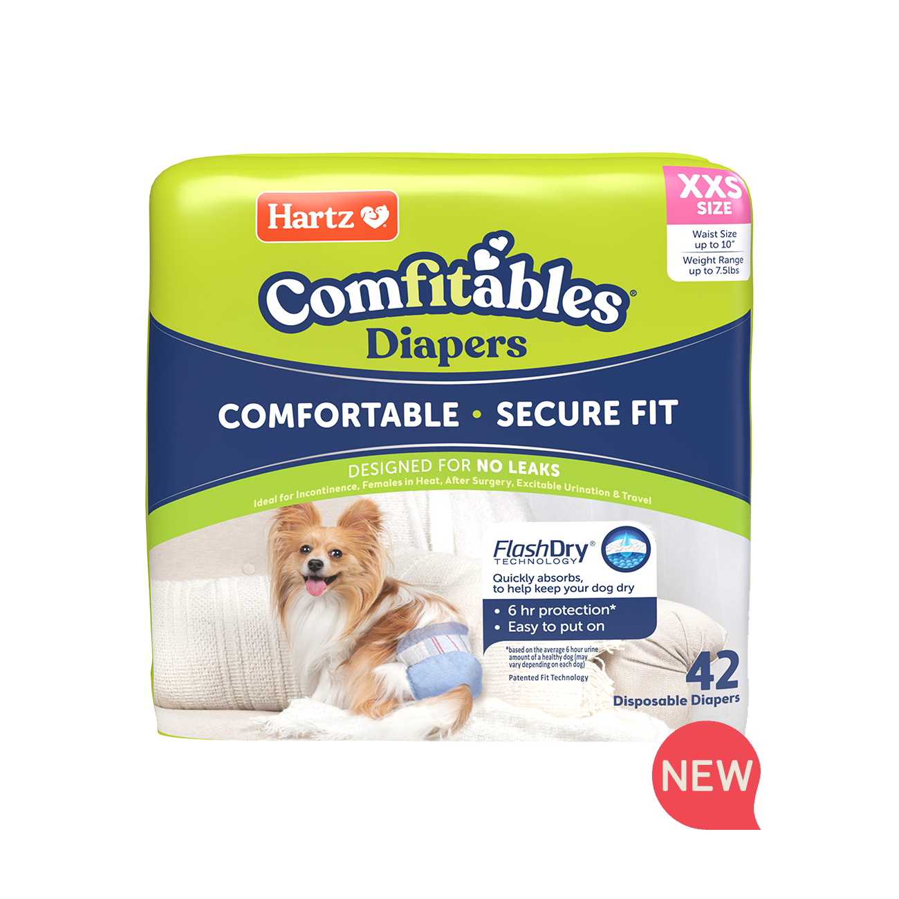 Hartz Comfitables Dog Diapers Size XXS up to 7.5 lbs. 42ct Hartz