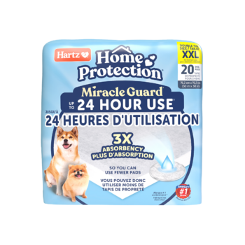 Hartz Home Protection Miracle Guard extra absorbent regular size dog pads, 20 count. Front. Hartz SKU# 3270013097.