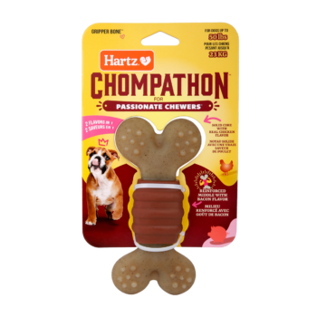 Hartz chompathon dog chew toy. Front of package. Hartz SKU#3270013022