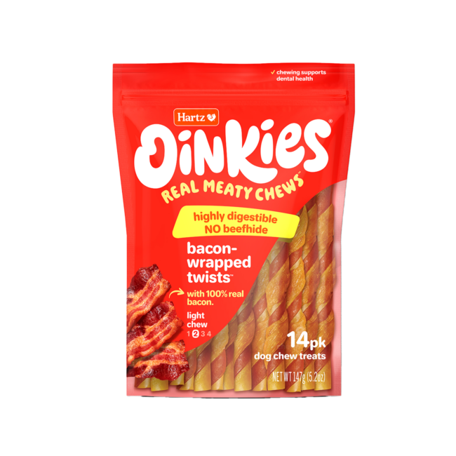 Hartz Oinkies Real Meaty Chews Bacon-Wrapped Twists – 14 pack